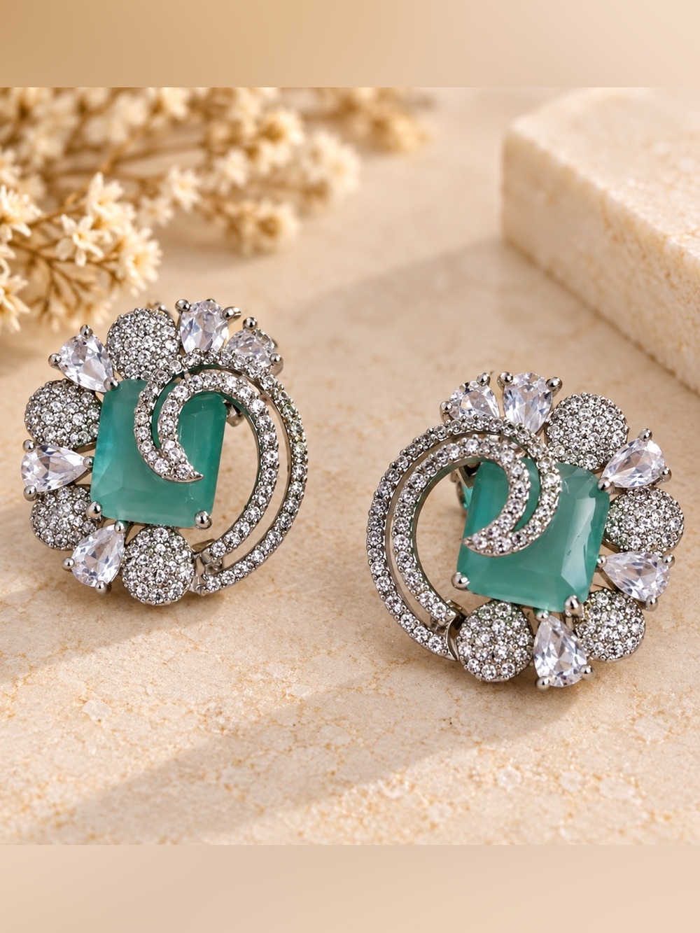 Karatcart Silver American Diamond Studded Stud Earrings